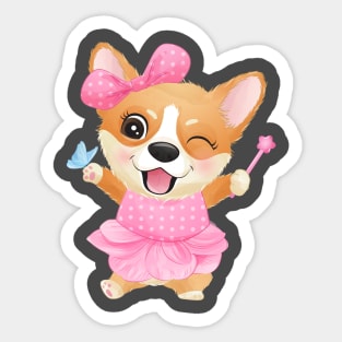 cute little corgi with ballerina tshirt Sticker